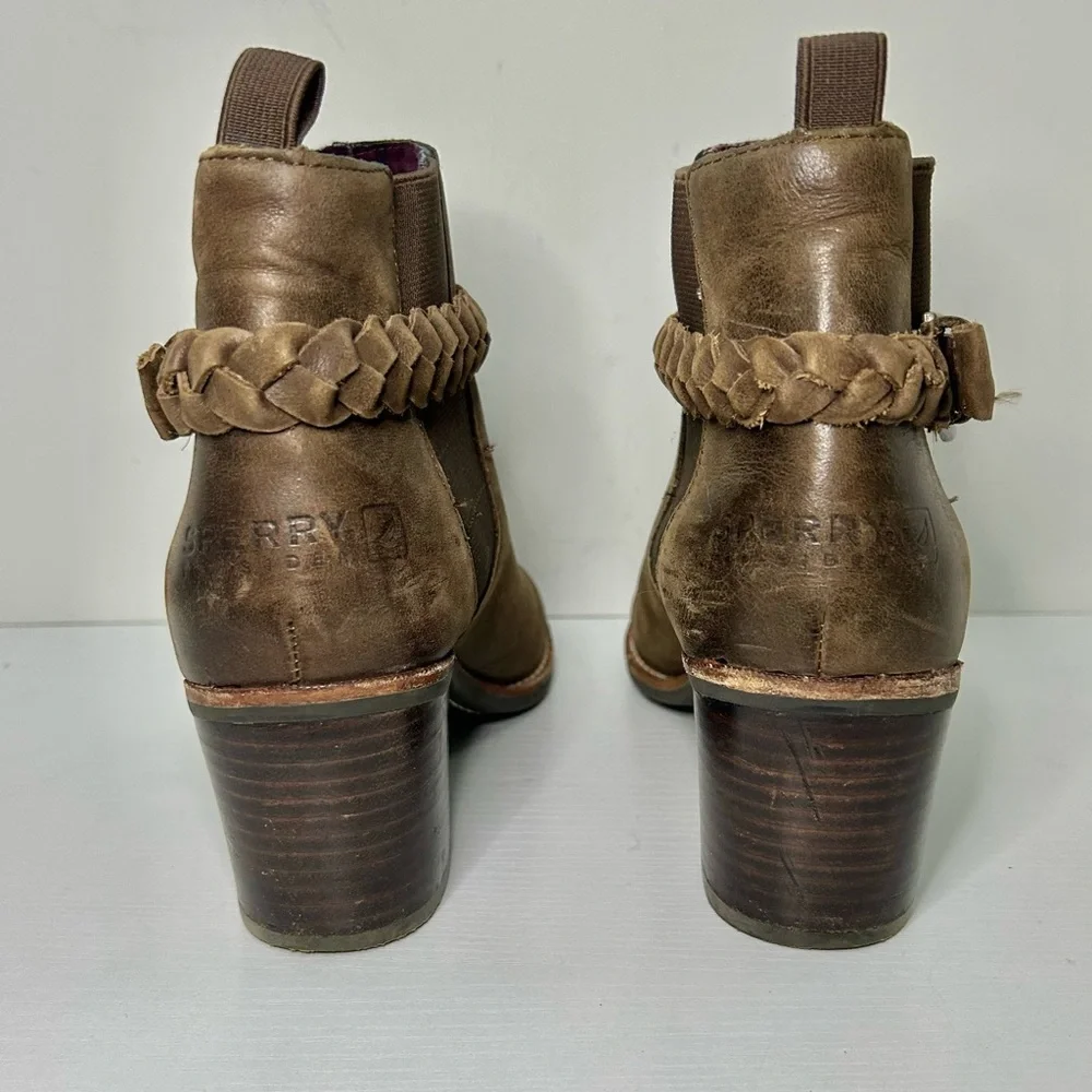 Sperry Top-Sider Liberty Brown Leather Ankle Boots Braided Buckle Detail Sz 7